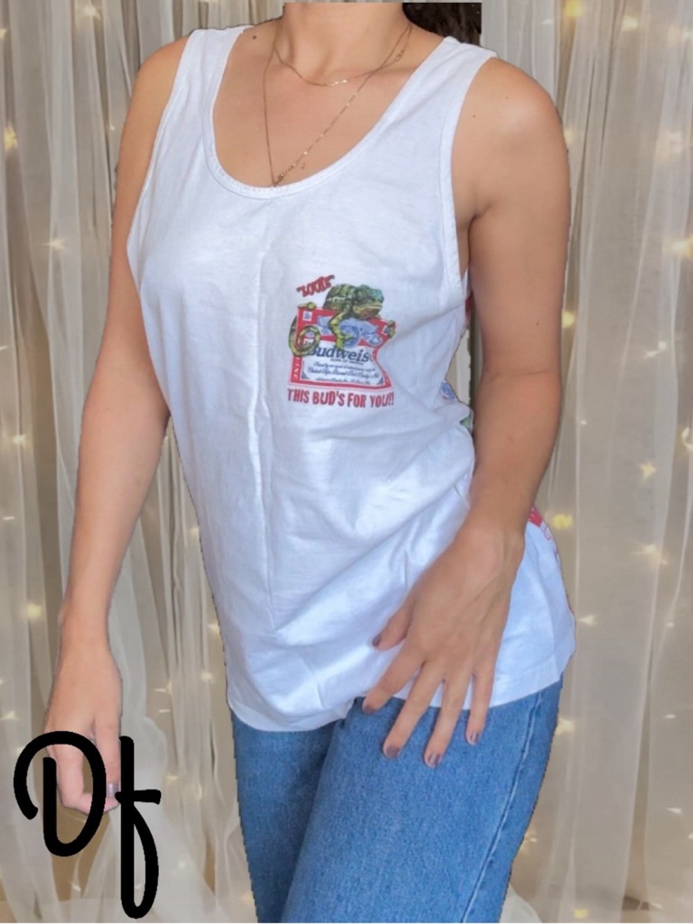 VTG RARE “Louie” Budweiser White Tank with Chest And Back Graphic Size M